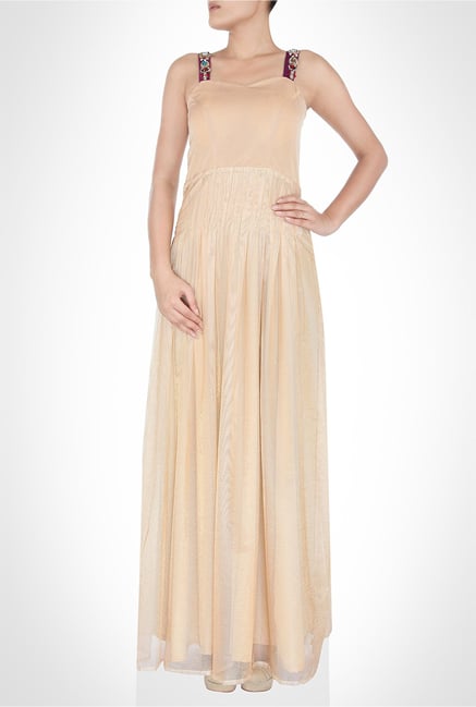 Masumi Mewawalla Designer Wear Beige Maxi Dress by Kimaya Masumi Mewawalla Designer Wear Beige Maxi Dress by Kimaya