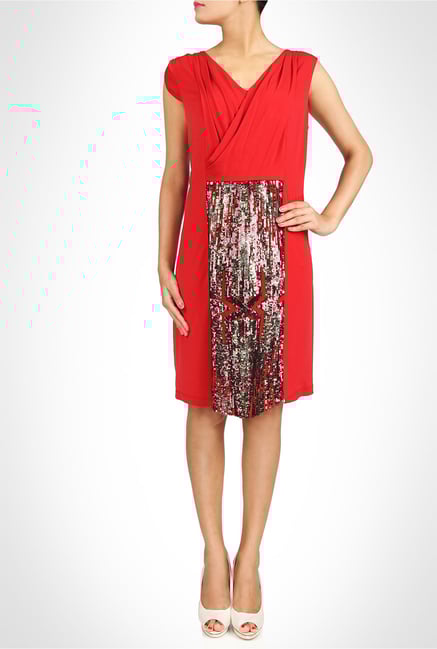 Ranna Gill Designer Wear Red Embellished Dress by Kimaya Ranna Gill Designer Wear Red Embellished Dress by Kimaya