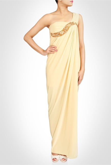 Saumya Gupta Designer Wear Grecian Cream Gown by Kimaya Saumya Gupta Designer Wear Grecian Cream Gown by Kimaya