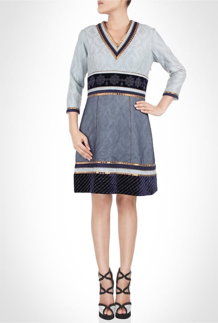 JJ Valaya Designer Wear Blue Metallic Dress by Kimaya JJ Valaya Designer Wear Blue Metallic Dress by Kimaya