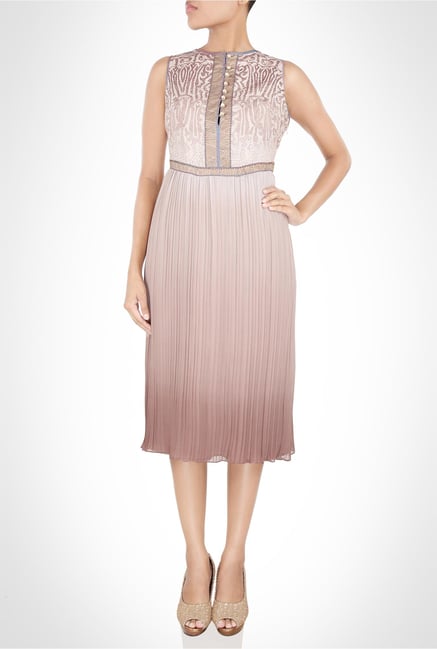 JJ Valaya Designer Wear Beige Pleated Dress by Kimaya JJ Valaya Designer Wear Beige Pleated Dress by Kimaya