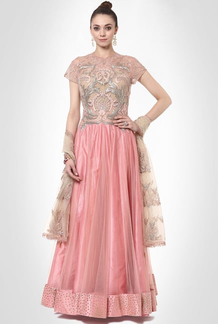 Saurabh Jindal Designer Wear Peach Suit Set by Kimaya Saurabh Jindal Designer Wear Peach Suit Set by Kimaya