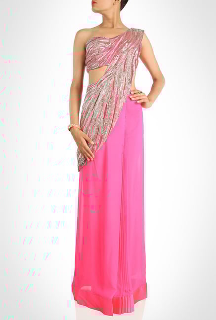 Gaurav Gupta Designer Pink Pre Draped Saree by Kimaya Gaurav Gupta Designer Pink Pre Draped Saree by Kimaya