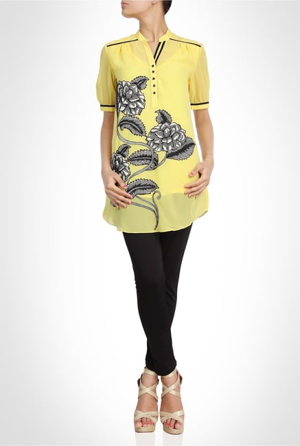 Pankaj & Nidhi Designer Wear Yellow Tunic by Kimaya Pankaj & Nidhi Designer Wear Yellow Tunic by Kimaya