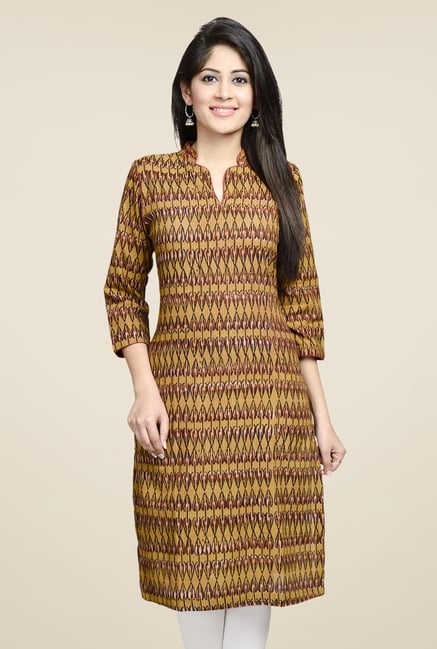 Fabindia Mustard Printed Kurta Fabindia Mustard Printed Kurta