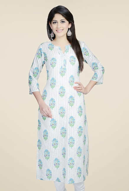 Fabindia White Floral Print Kurta Fabindia White Floral Print Kurta
