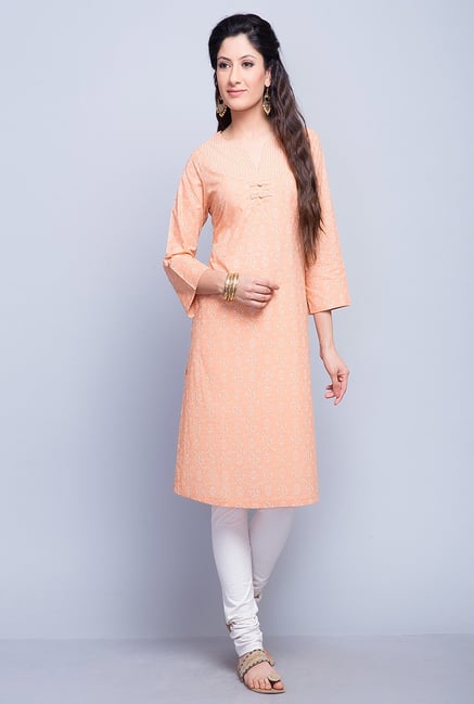 Fabindia Peach Printed Kurta Fabindia Peach Printed Kurta
