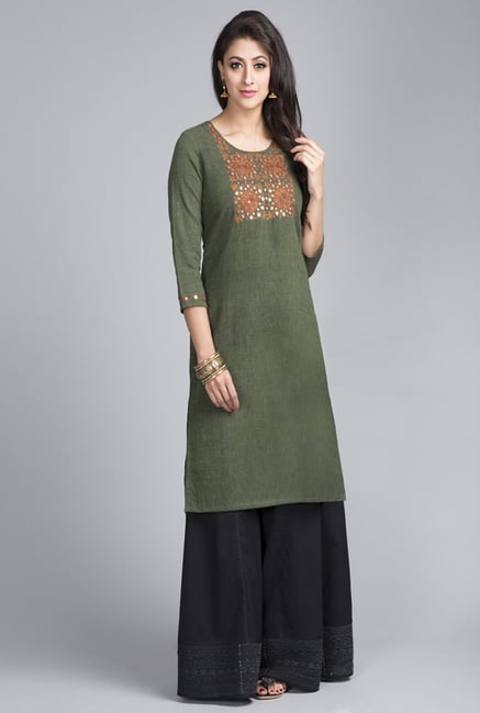 Fabindia Olive Solid Kurta Fabindia Olive Solid Kurta
