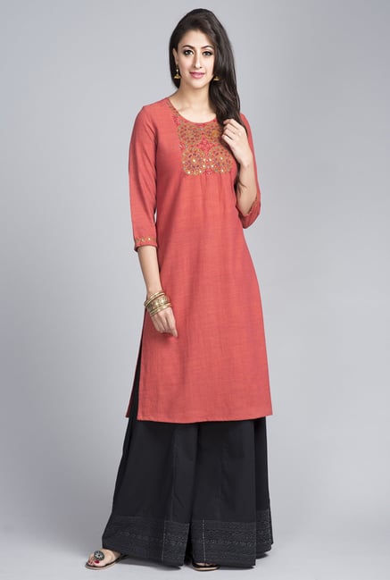 Fabindia Red Solid Kurta Fabindia Red Solid Kurta