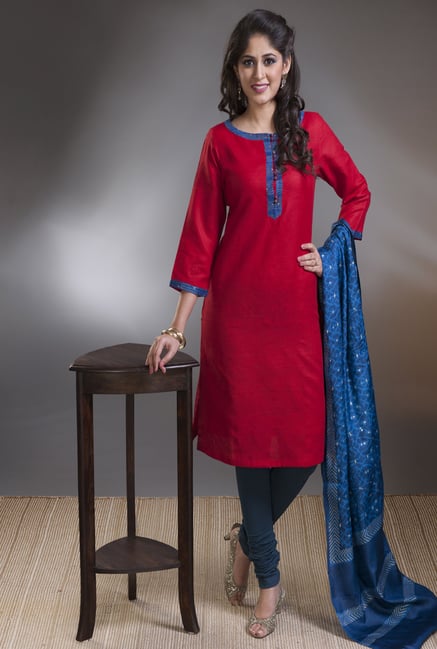 Fabindia Red Solid Kurta Fabindia Red Solid Kurta