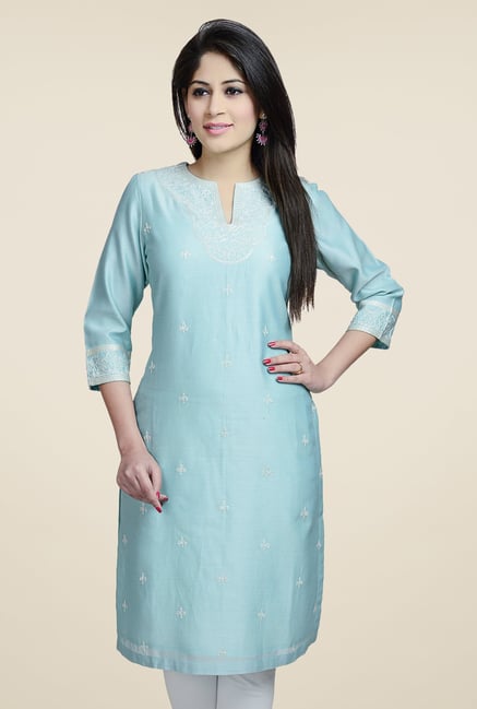 Fabindia Blue Embroidered Kurta Fabindia Blue Embroidered Kurta