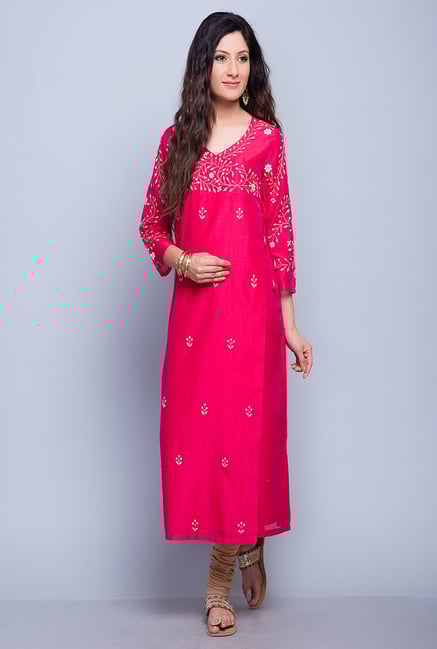 Fabindia Pink Embroidered Kurta Fabindia Pink Embroidered Kurta