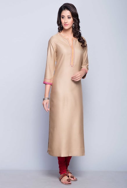 Fabindia Beige Solid Kurta Fabindia Beige Solid Kurta
