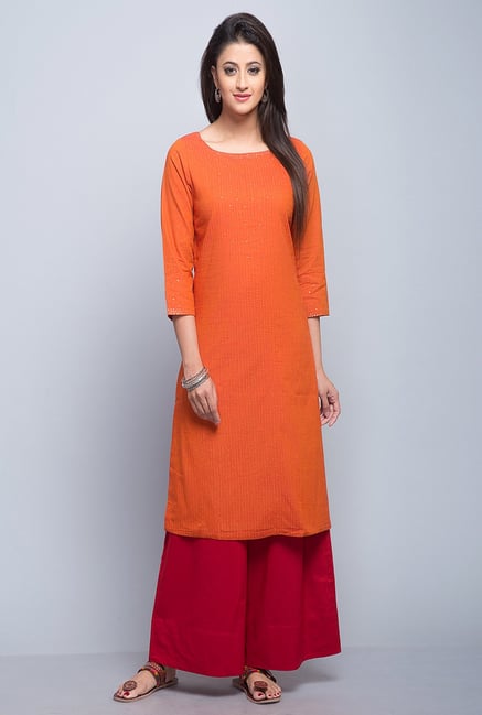 Fabindia Orange Embroidered Kurta Fabindia Orange Embroidered Kurta