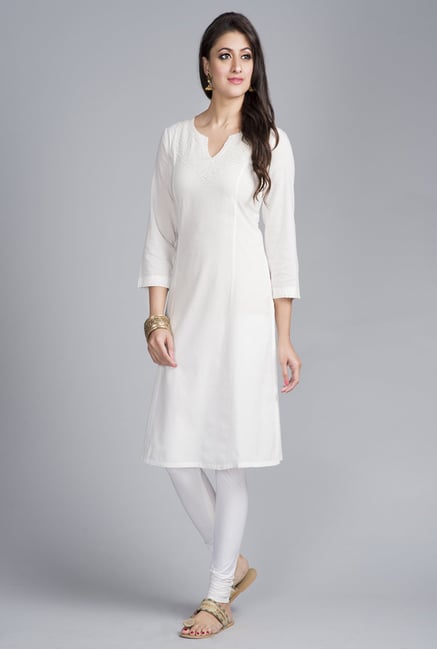 Fabindia White Solid Kurta Fabindia White Solid Kurta