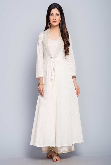 Fabindia Off White Self Print Kurta Fabindia Off White Self Print Kurta