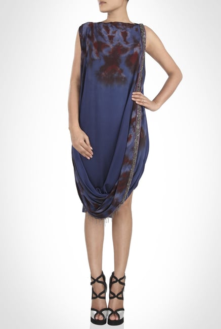 Babita Malkhani Designer Wear Blue Print Dress by Kimaya Babita Malkhani Designer Wear Blue Print Dress by Kimaya