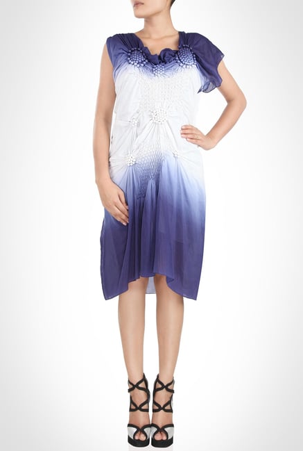 Babita Malkhani Designer Wear White & Blue Dress by Kimaya Babita Malkhani Designer Wear White & Blue Dress by Kimaya