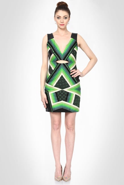 Pankaj & Nidhi Designer Wear Green Geometric Dress by Kimaya Pankaj & Nidhi Designer Wear Green Geometric Dress by Kimaya