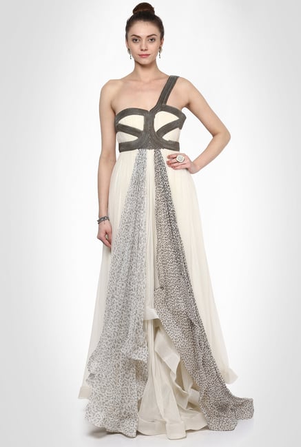 Alpana Neeraj Designer Wear Cream Chain Gown by Kimaya Alpana Neeraj Designer Wear Cream Chain Gown by Kimaya