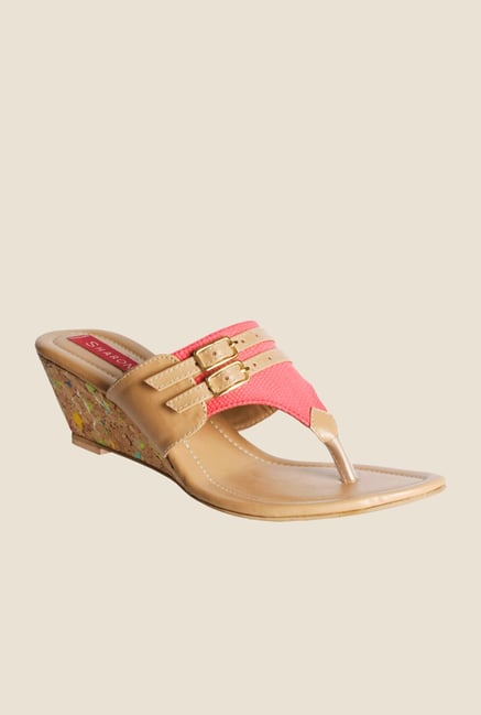 Khadim's Pink & Beige Wedge Heeled Sandals Khadim's Pink & Beige Wedge Heeled Sandals