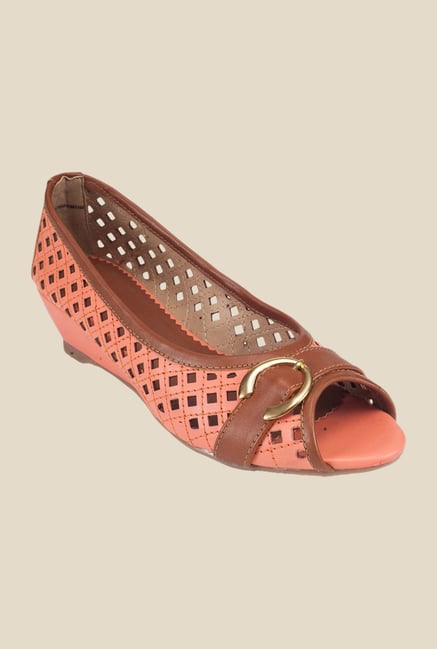 Khadim's Peach & Brown Peeptoe Wedges Khadim's Peach & Brown Peeptoe Wedges