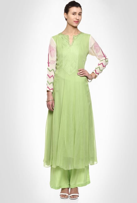 Saumya Pahwa Designer Wear Green Kurta Suit Set by Kimaya Saumya Pahwa Designer Wear Green Kurta Suit Set by Kimaya