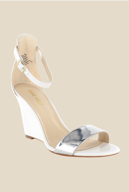 Nine West White & Silver Ankle Strap Wedges Nine West White & Silver Ankle Strap Wedges