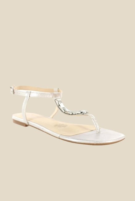 Nine West Silver & Beige Back Strap Sandals Nine West Silver & Beige Back Strap Sandals