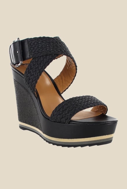 Nine West Black Cross Strap Wedges Nine West Black Cross Strap Wedges