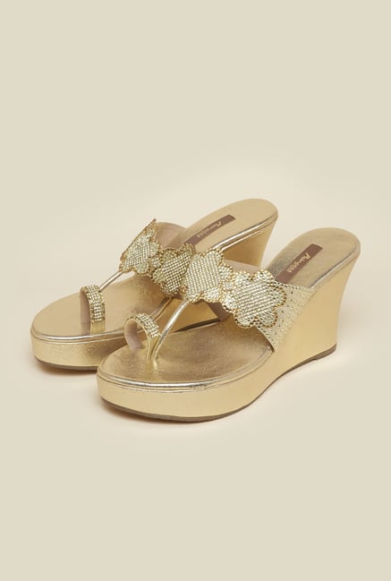 Princess by Metro Gold Toe Ring Wedge Beaded Sandal Princess by Metro Gold Toe Ring Wedge Beaded Sandal