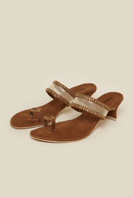 Metro Antique Gold Beaded Kitten Sandal Metro Antique Gold Beaded Kitten Sandal