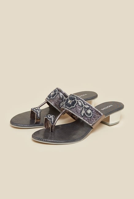 Mochi Gunmetal Toe Ring Block Sandal Mochi Gunmetal Toe Ring Block Sandal