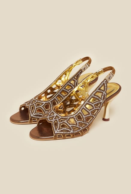 Mochi Antique Gold Back Strap Stiletto Sandal Mochi Antique Gold Back Strap Stiletto Sandal