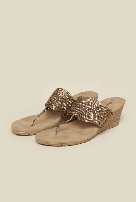 Metro Antique Gold T-Strap Wedge Sandals Metro Antique Gold T-Strap Wedge Sandals