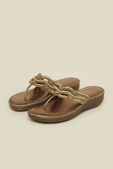 Metro Antique Gold T-Strap Flat Sandal Metro Antique Gold T-Strap Flat Sandal
