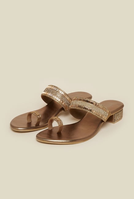 Metro Antique Gold Toe Ring Block Sandal Metro Antique Gold Toe Ring Block Sandal