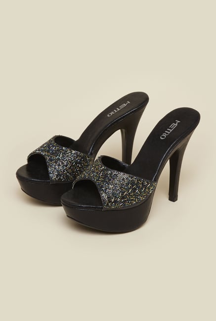 Metro Black Beadwork Mule Stilettos Metro Black Beadwork Mule Stilettos