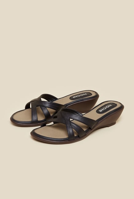 Mochi Black Wedge Mule Sandals Mochi Black Wedge Mule Sandals