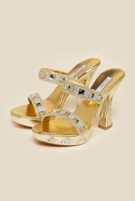 Haute Diva by Mochi Gold Block Slide Sandals Haute Diva by Mochi Gold Block Slide Sandals