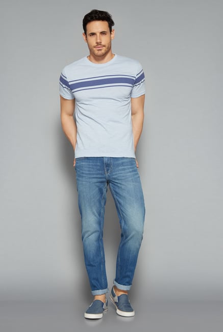 Westsport by Westside Sky Blue Striped T Shirt Westsport by Westside Sky Blue Striped T Shirt