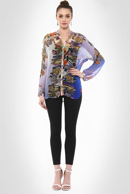 Pashma Designer Wear Semi-Sheer Printed Shirt By Kimaya Pashma Designer Wear Semi-Sheer Printed Shirt By Kimaya
