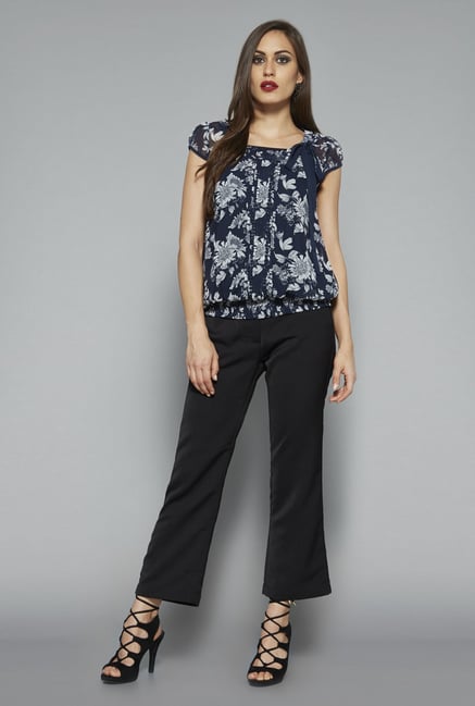 Wardrobe by Westside Navy Floral Print Blouse Wardrobe by Westside Navy Floral Print Blouse