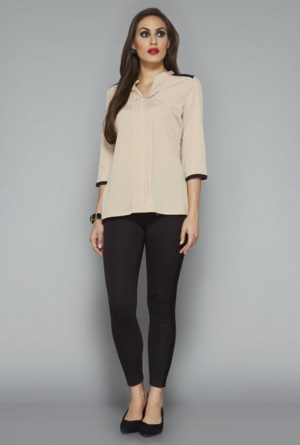 Wardrobe by Westside Beige Solid Blouse Wardrobe by Westside Beige Solid Blouse