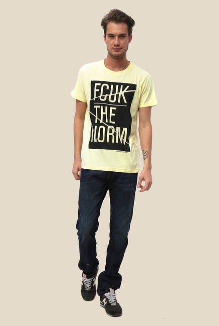 FCUK Yellow Printed T Shirt FCUK Yellow Printed T Shirt
