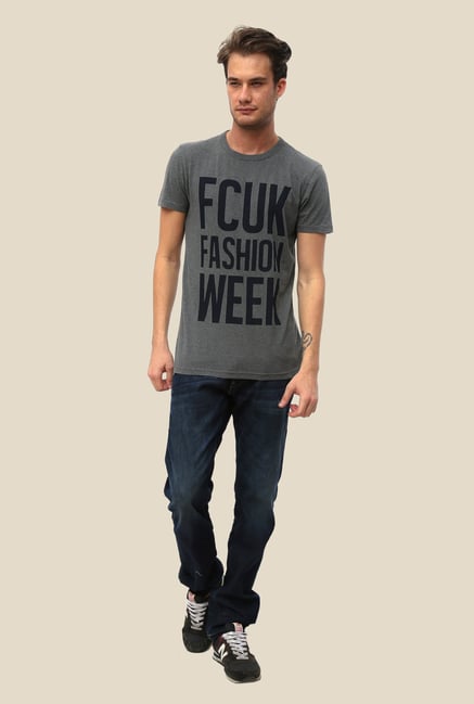 FCUK Grey Printed Slim Fit T Shirt FCUK Grey Printed Slim Fit T Shirt