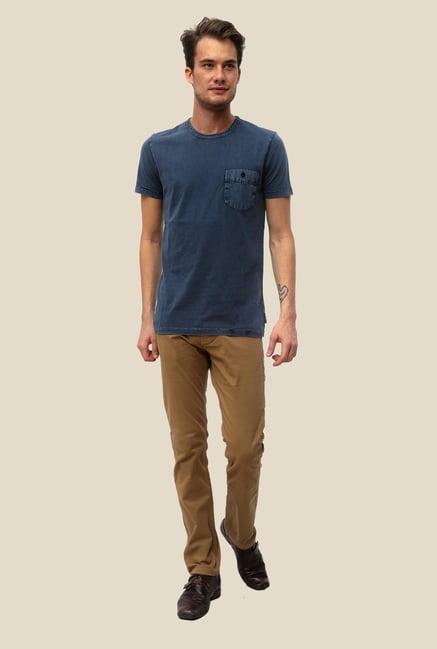 FCUK Blue Solid Round Neck T Shirt FCUK Blue Solid Round Neck T Shirt