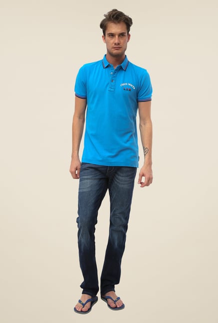 FCUK Blue Solid Short Sleeve Slim Fit T Shirt FCUK Blue Solid Short Sleeve Slim Fit T Shirt
