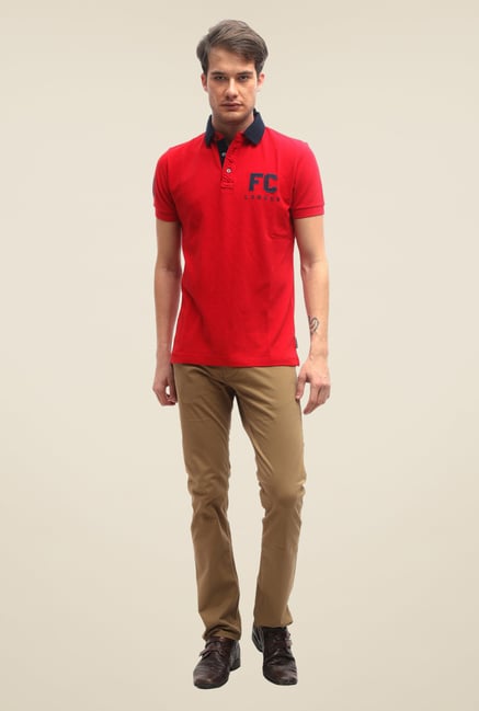 FCUK Red Solid Slim Fit T Shirt FCUK Red Solid Slim Fit T Shirt