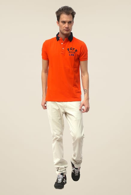 FCUK Orange Solid Slim Fit T Shirt FCUK Orange Solid Slim Fit T Shirt